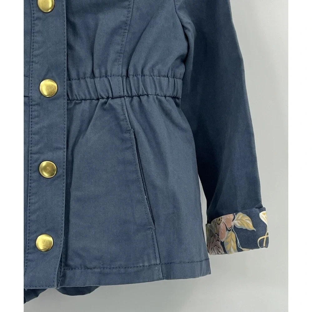 Max Studio Kids Hooded Jacket Blue Pockets Floral Snaps Size 18 Months Cotton